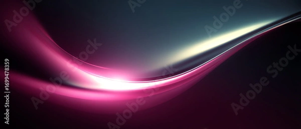 Obraz Abstract flowing waves of pink and purple light blend smoothly against a dark background, creating a dynamic and futuristic digital art composition