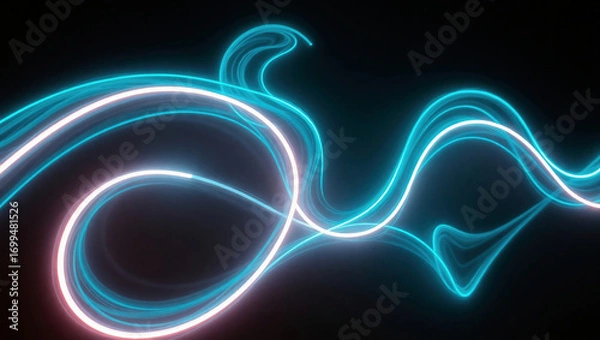 Fototapeta Vibrant Neon Abstract: Dynamic Glow of Blue and Pink Luminous Lines and Patterns on a Dark Background
