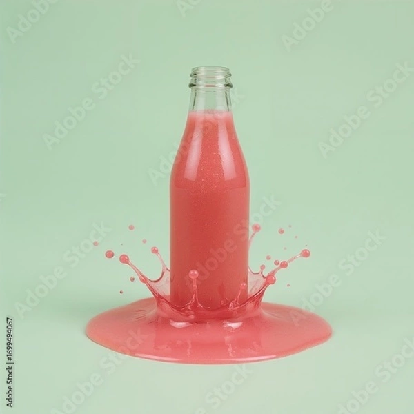 Fototapeta Pink Drink Splashing from Glass Bottle