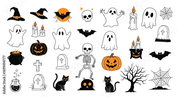 Fototapeta Spooky halloween graphics collection for festive decorations and craft projects