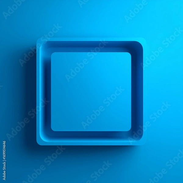 Fototapeta Minimalist Background with Embossed 3D Shape. Blue Gradient Surface with Raised Square. 3D Render.