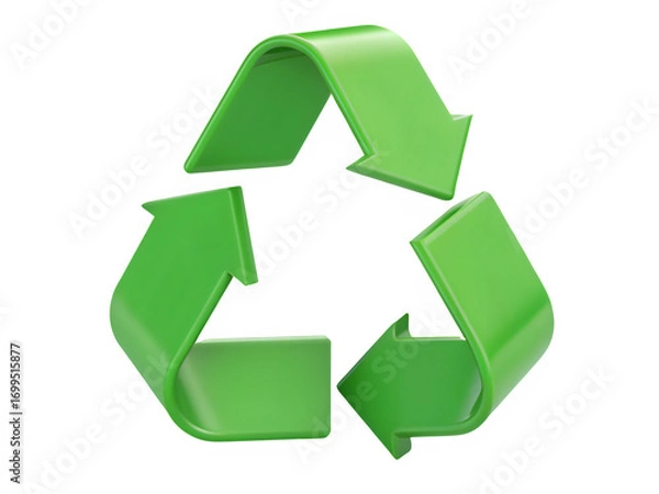Fototapeta Green plastic looped arrows in circle 3d icon isolated on transparent background.