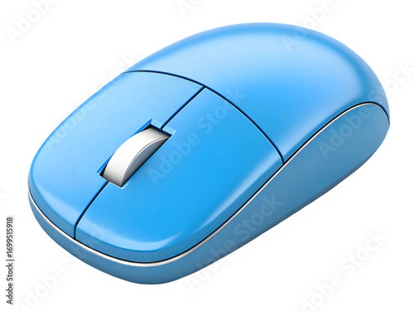 Fototapeta Mouse click 3d icon. Blue PC computer mouse 3d cursor. Arrow cursor, pointer 3d illustration isolated on white background. Stock Illustration.