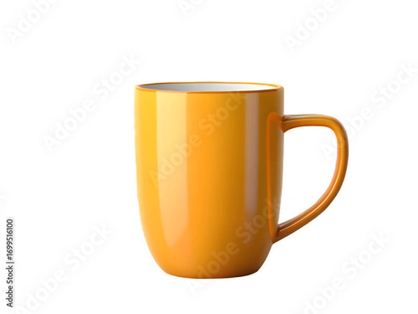 Fototapeta Blank, empty orange yellow mug isolated on transparent background. Mockup template. 3d rendering.