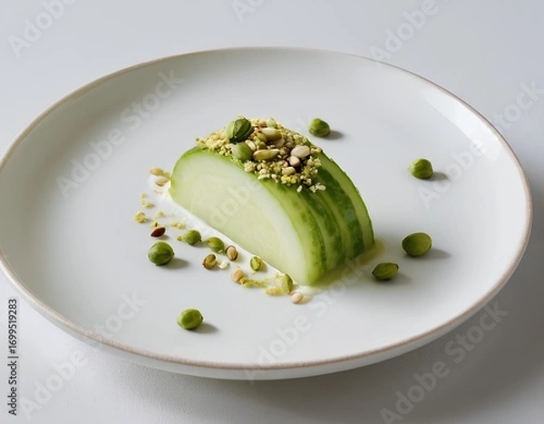 Fototapeta Pistachio Panna Cotta with Crushed Nuts and Elegant Plating