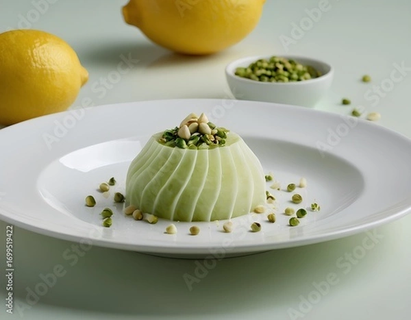 Fototapeta Pistachio Panna Cotta with Crushed Nuts and Elegant Plating