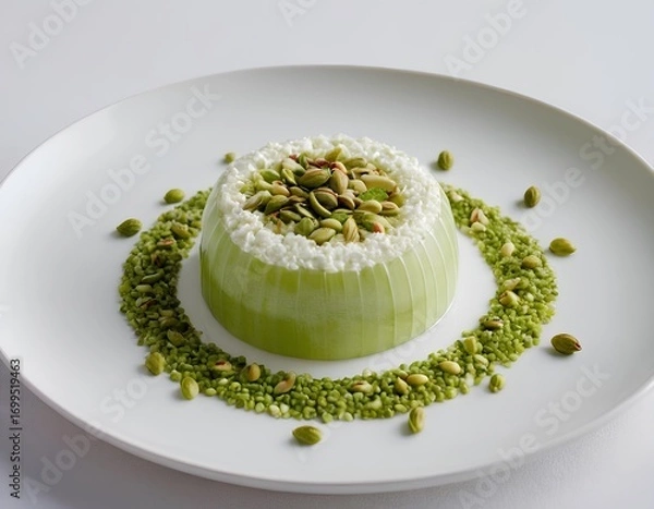 Fototapeta Pistachio Panna Cotta with Crushed Nuts and Elegant Plating
