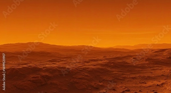 Obraz Red Planet Landscape with Rocky Terrain Under an Orange Sky