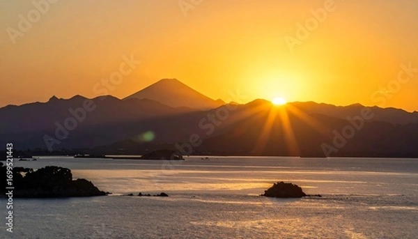 Obraz Golden sun setting on water