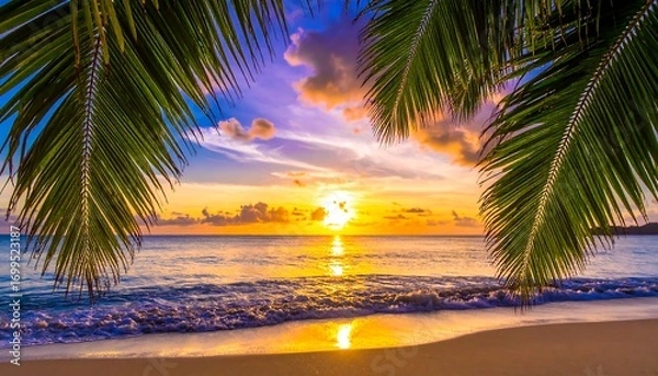 Obraz Palms frame tropical sunset