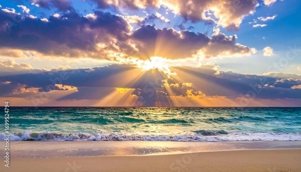Obraz Sunbeams break over ocean