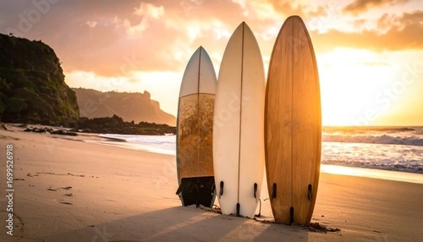 Obraz Surfboards rest on warm sand