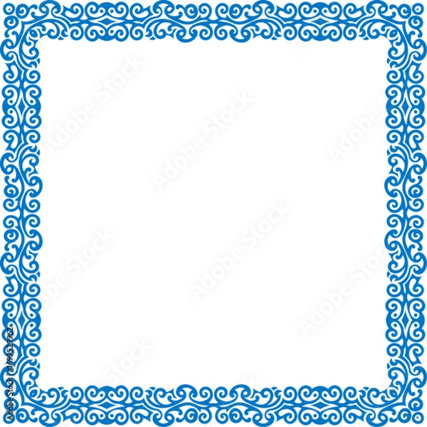 Fototapeta Ornamental Blue Frame with Swirls and Scrolls, page border, page frame, page corner design, tiles pattern, tiles border, frame vector.