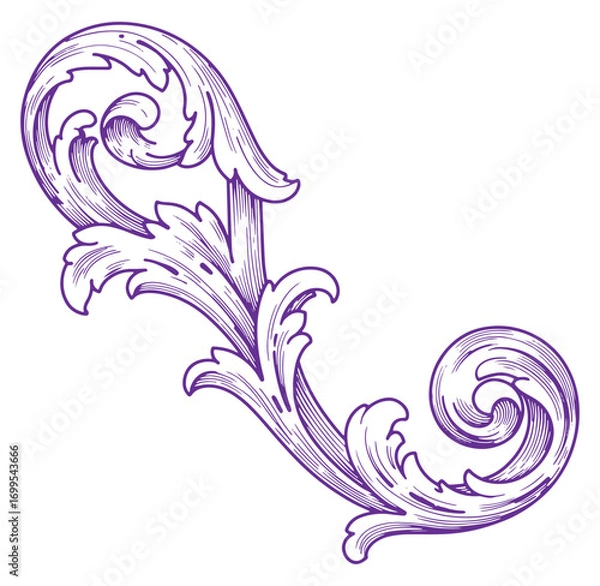 Fototapeta Elegant purple vector illustration of decorative floral swirls and ornament design element