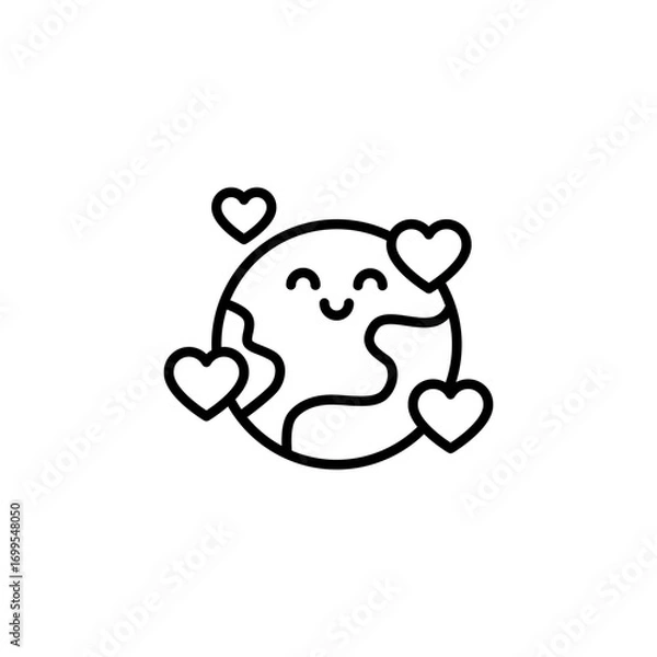 Fototapeta Earth love heart icon. Simple outline style. Element of peace day, happy, planet, world, heart, globe, cute, global, ecology, environment concept. Thin line symbol. Isolated design.