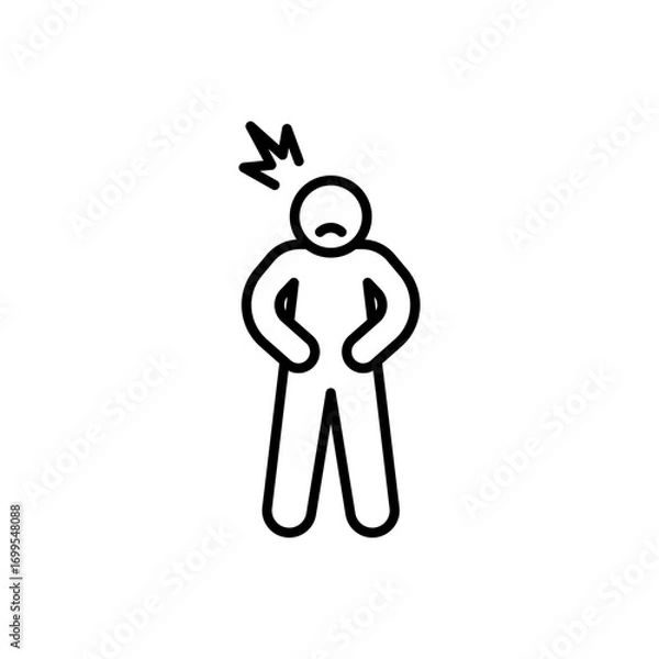 Fototapeta Hungry man icon. Simple outline style. Poor man, hunger, stomach, pain, holding, person, abdominal, adult, constipation, ache, sad people concept. Thin line symbol. Isolated design.