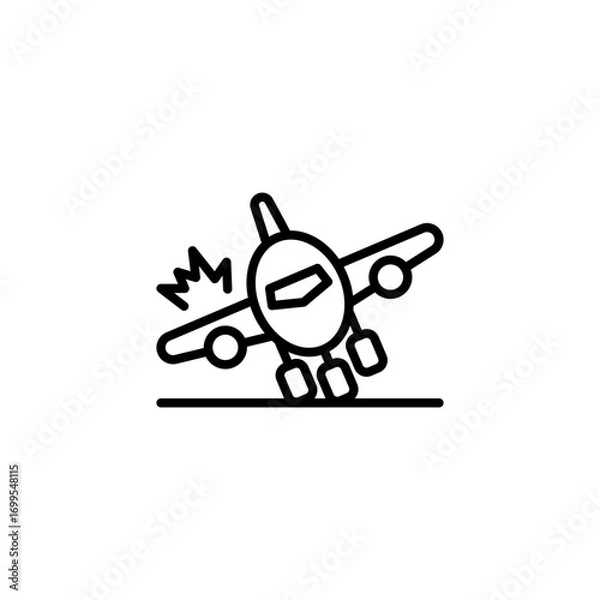 Fototapeta Plane crash icon. Simple outline style. Fly, aircraft, damage, sky, travel, airplane, airport, insurance concept. Thin line symbol. Isolated design.