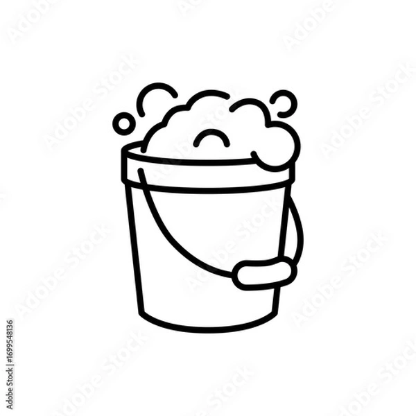 Fototapeta Foaming bucket icon. Simple outline style. Foam, soap, water, home, beauty, paint, bathroom, bubble, hygiene concept. Thin line symbol. Isolated design.