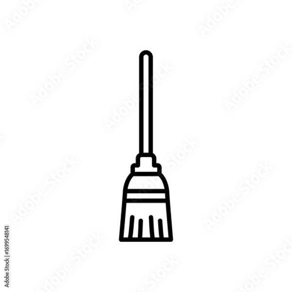 Fototapeta Broom icon. Simple outline style. Sweep, mop, stick, cleaner, janitor, tool, household, house, home, work, brush, floor, utensil concept. Thin line symbol. Isolated design.