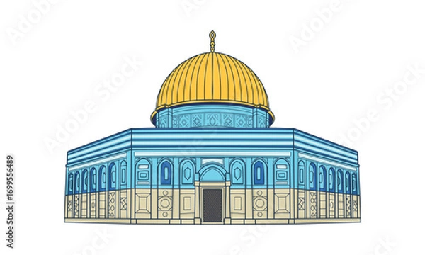 Obraz Vector illustration of Dome of the rock mosque for Isra' Mi'raj, islamic history on holy Quran, the night journey and ascension of prophet Muhammad