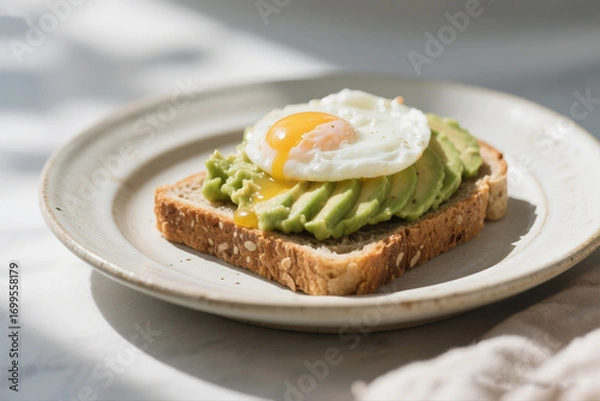 Fototapeta Simple Lifestyle Meal with Poached Egg and Avocado