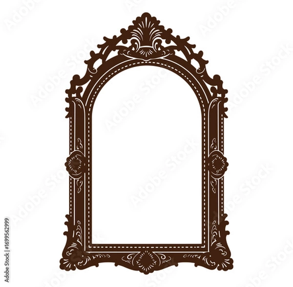 Fototapeta Elegant vintage ornate mirror frame in brown isolated against a clean white background