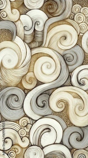 Fototapeta A detailed abstract pattern featuring hand-drawn swirls and intricate lines in neutral tones, creating a visually appealing and textured artistic design.