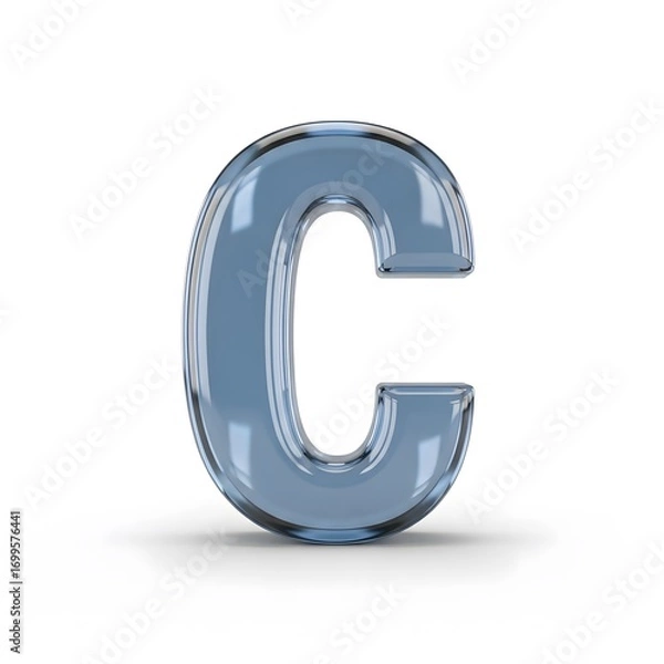 Fototapeta Glass Letter C, 3D Render, Blue Transparency