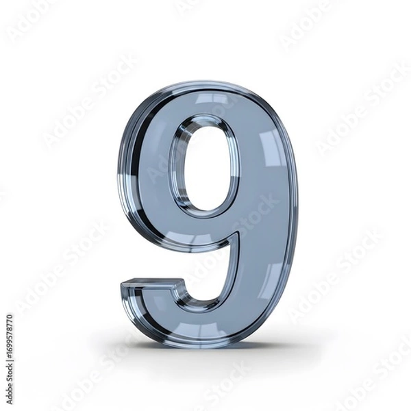 Fototapeta Glass Number Nine, Digit, Transparent,  Render,  Isolated, Background, Studio,  Three Dimensional,  Crystal,  Light,  Reflective,  Object