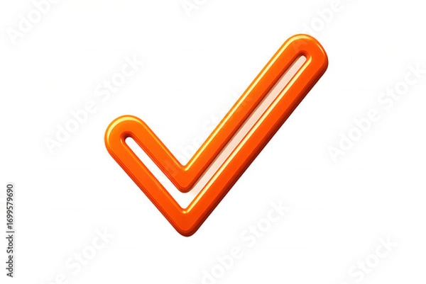 Fototapeta Glossy orange check mark on transparent background symbolizing approval, agreement, and successful completion