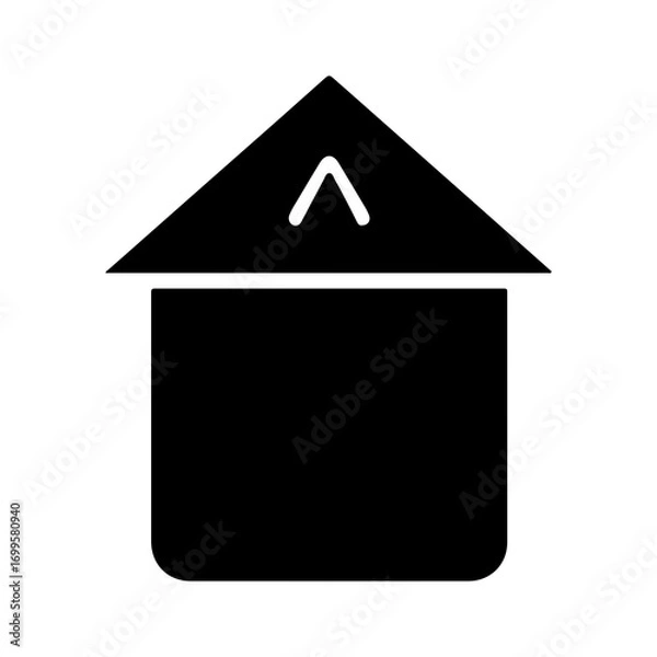 Fototapeta Solid black house icon with an upward pointing arrow symbol.