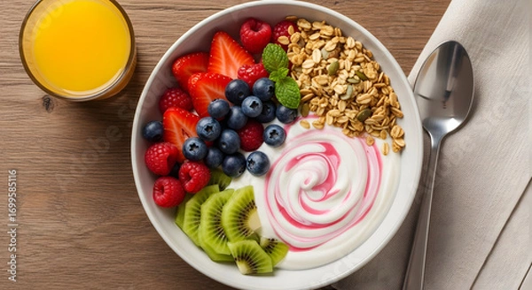 Obraz Fresh Fruit Parfait Bowl with Yogurt and Granola