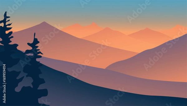 Fototapeta Abstract landscape poster. Modern art print with mountain landscape and nature. Vector illustration.