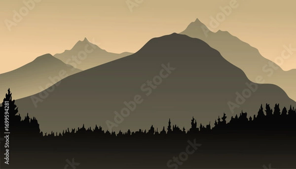 Fototapeta Mountain landscape panorama with forest. Minimalistic flat design in vector. Trendy colors.