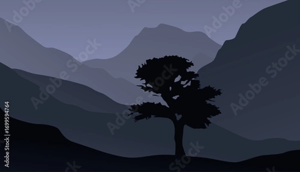 Fototapeta Abstract landscape poster. Modern art print with mountain landscape and nature. Vector illustration.