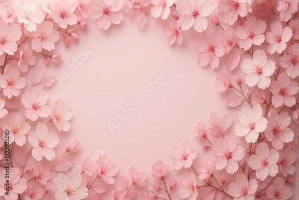 Fototapeta ピンク色の桜の花のフレーム、コピー空間のある背景素材