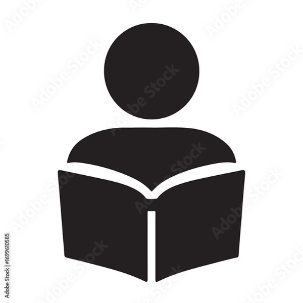 Fototapeta A simple black silhouette of a person reading an open book isolated on white background silhouette