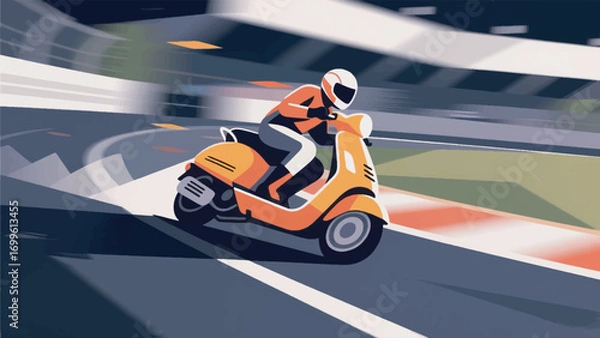 Fototapeta illustration of a scooter racer riding on a race track vector design template