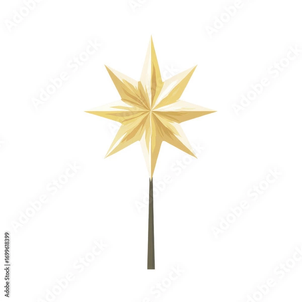 Fototapeta Golden Eight-Pointed Star Christmas Tree Topper on Green Transparent background