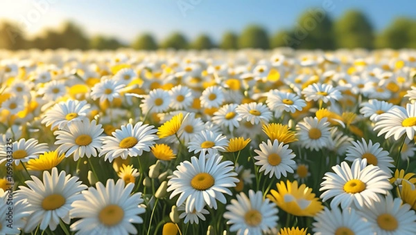 Obraz Field of white daisies glowing under warm sunlight
