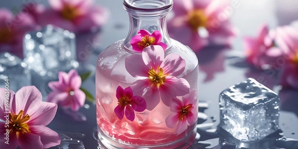 Obraz Elegant floral bottle design with ice symbolizing pure freshness