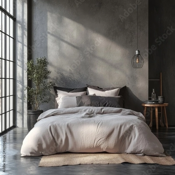 Fototapeta Scandinavian style interior design of modern bedroom, Generative AI