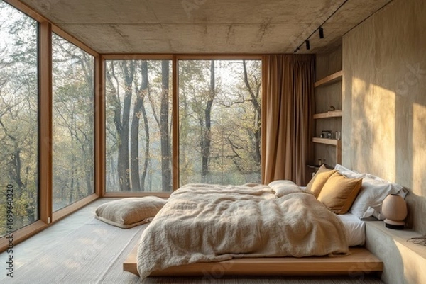 Fototapeta Minimalist loft interior design of modern living room with concrete wall. Created with, Generative AI