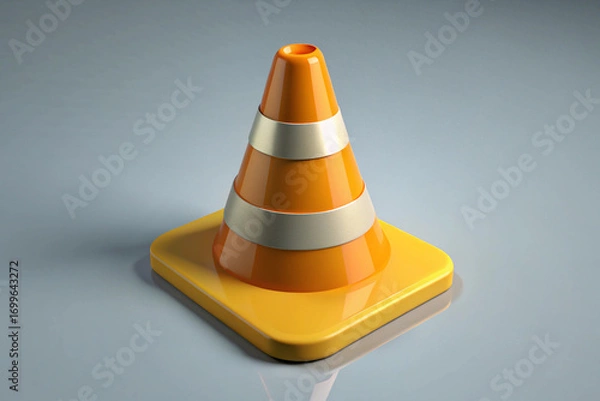 Fototapeta Orange Traffic Cone with Silver Reflective Bands on a Gray Surface safety cone construction cone 3D