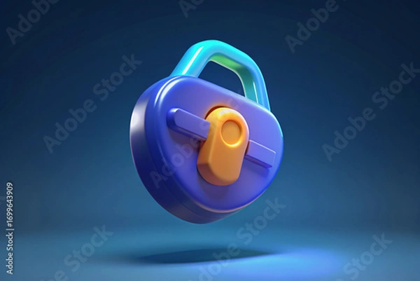 Fototapeta Stylized Heart- Shaped Padlock with Blue, Orange, and Teal Accents security safety 3D