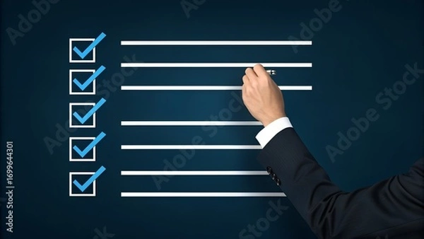 Fototapeta Online Business Productivity Checklist: Fast Survey Form and Clipboard Task Management System