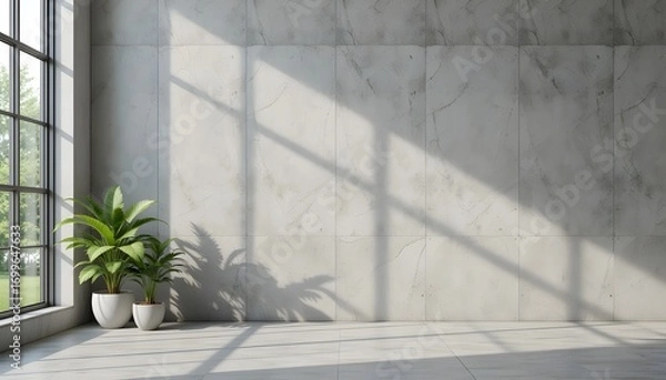 Fototapeta 3D Rendering of Empty Room with Concrete Wall and Decorative Green Plants for Modern Interior Design
