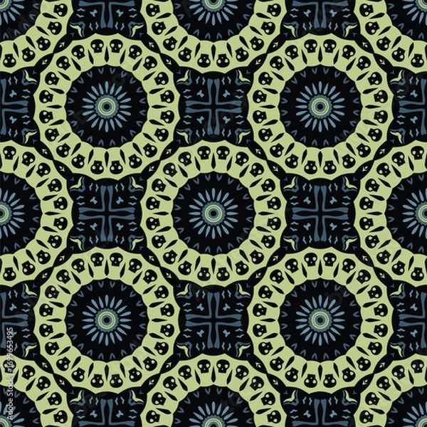 Fototapeta Halloween themed Skulls and bones seamless pattern