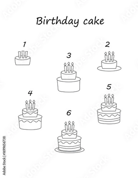Fototapeta How to draw Birthday cake step by step
