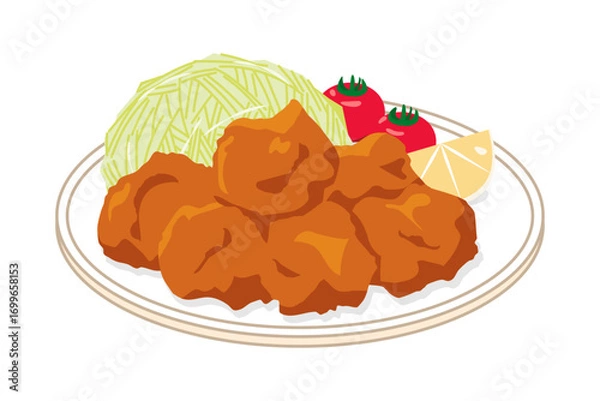 Obraz 皿に盛った鶏の唐揚げのイラスト